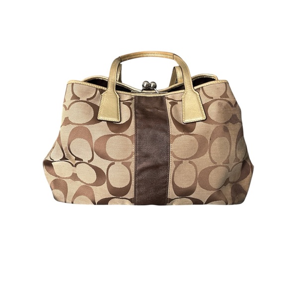 Coach Tan and Brown Signature Satchel - Picture 1 of 5